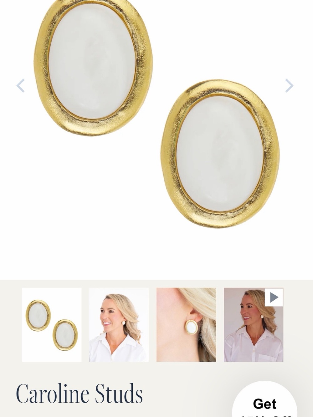 Susan Shaw Caroline Studs — Gold and White Oval Earrings